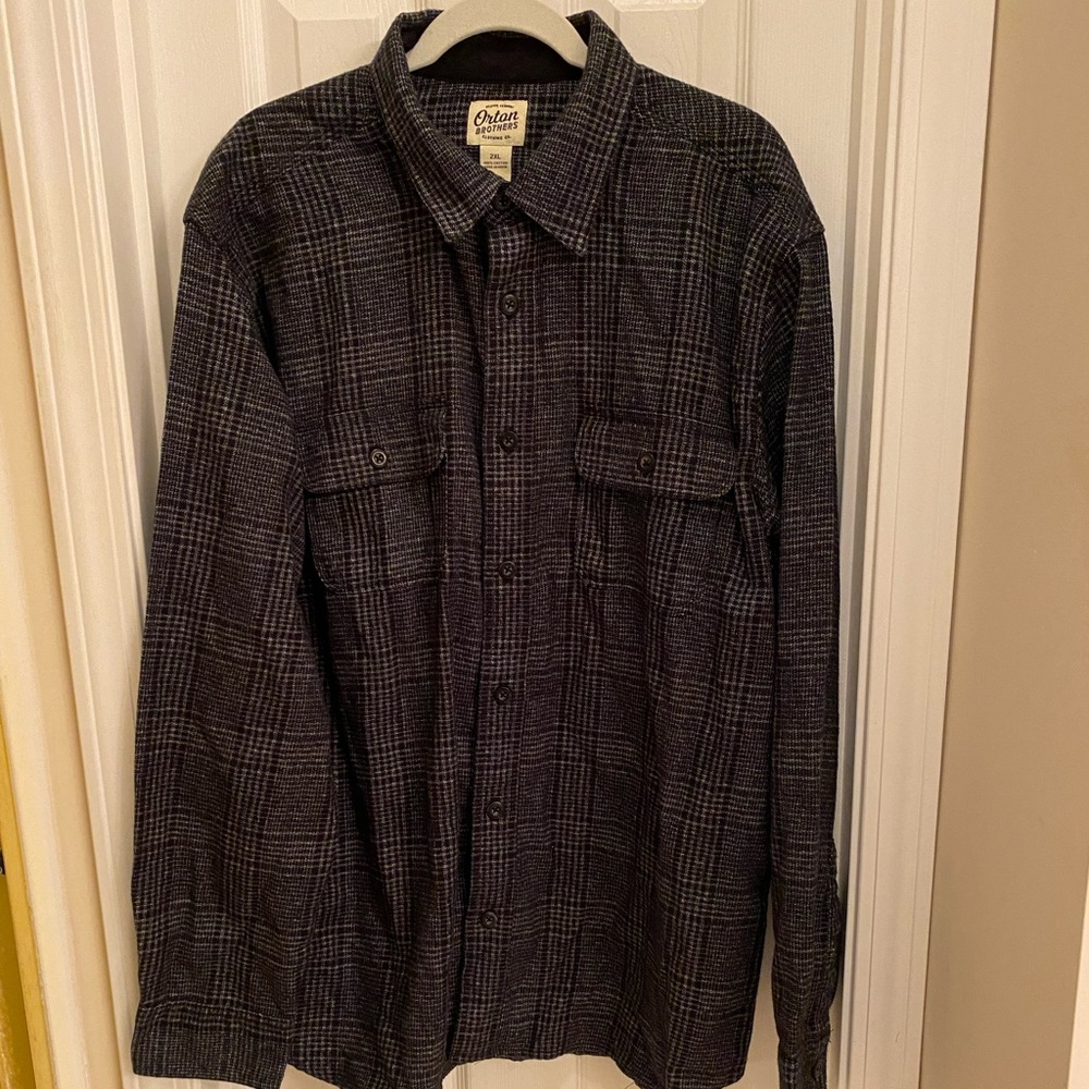 Orion Brothers Men's Cotton Button Up Shirt Plaid Black Gray Chore Outdoor Barn